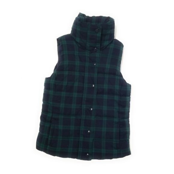 Old Navy Midnight Navy Blue & Green Tartan Plaid Thick Puffer Vest Womens Size X - Picture 7 of 8
